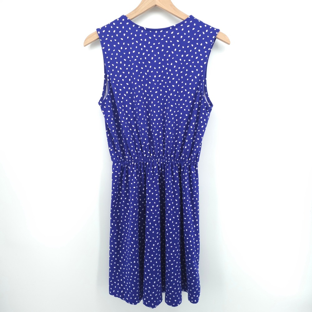 French Grey Women Dress M Blue White Polka Dot V-Neck‎ Sleeveless Fit Flare - Picture 3 of 10